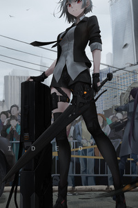1440x2960 Anime Girl With Guns 5k