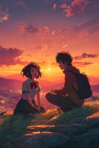 Anime Girl With His Loved One (640x960) Resolution Wallpaper