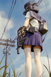Anime Girl With Machine Gun In Hand (2160x3840) Resolution Wallpaper