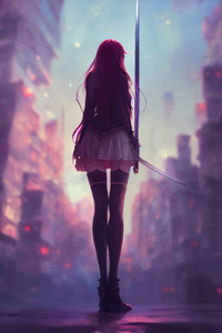 Anime Girl With Swords (240x400) Resolution Wallpaper