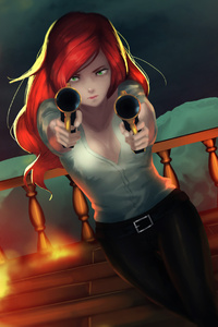 Anime Girl With Two Guns Firing