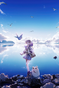 Anime Girls Magical Trip (640x1136) Resolution Wallpaper