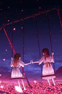 Anime Girls On Swing (320x568) Resolution Wallpaper