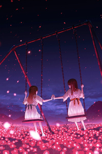 Anime Girls On Swing (1080x2160) Resolution Wallpaper