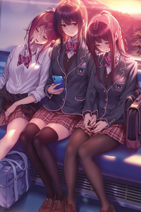 1080x2280 Anime Girls Tired After School 5k