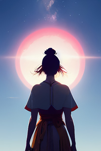 1080x2280 Anime Leader Girl Looking At Sun 5k