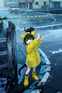 720x1280 Anime Little Girl Rain Umbrella