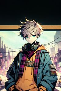 Anime Lofi Boy With Headphones Around Neck (1080x2160) Resolution Wallpaper