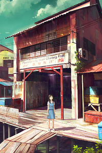Anime Original Girl Pier Side 4k