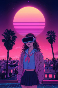 Anime School Girl Living In Virtual Reality (1080x1920) Resolution Wallpaper