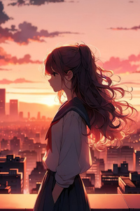 Anime School Girl Lost In Thoughts (240x400) Resolution Wallpaper