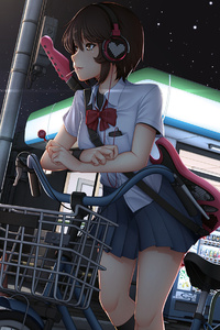 Anime School Girl On Bicycle Outside 4k
