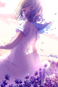 640x960 Anime Short Hairs Butterfly Dress Flowers
