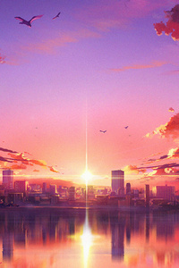 Anime Sunset Scene (320x568) Resolution Wallpaper