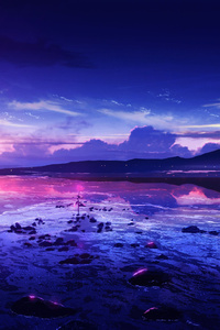 Aqua Dreams Serene Anime Water Landscape (1080x1920) Resolution Wallpaper