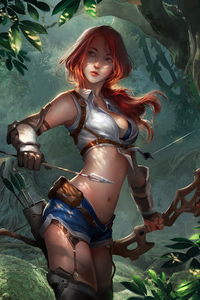Archer Girl Red Hair Fantasy 4k