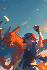 Ash And Charizard (480x800) Resolution Wallpaper