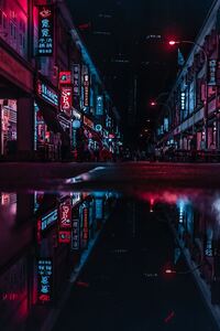 Asia Neon City Lights Reflections