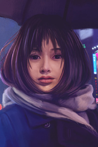 Asian Girl Umbrella Hd (320x480) Resolution Wallpaper