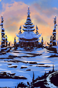 Asian Temple Winter (1080x1920) Resolution Wallpaper