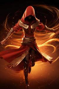 Assassin Girl Ignites The Night With Flames (480x800) Resolution Wallpaper