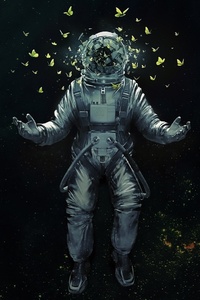 640x1136 Astronaut Broken Glass Butterfly Space Suit