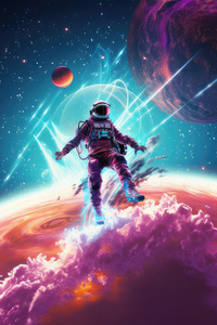 1125x2436 Astronaut Leaping Amid A Colorful Galaxy