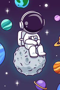 Astronaut Sitting On A Moon Minimal (640x1136) Resolution Wallpaper