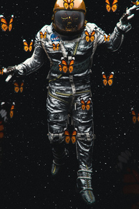 320x480 Astronaut With Butterflies 4k