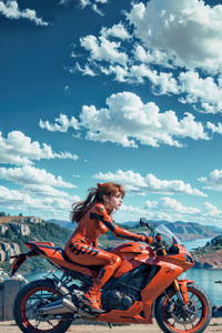 Asuka Langley Soryu On Bike (640x1136) Resolution Wallpaper
