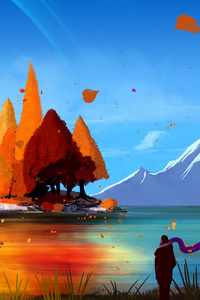 Autumn Fall Trees Season Paint (720x1280) Resolution Wallpaper