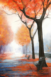 Autumn Park Digital Art 4k (480x854) Resolution Wallpaper