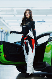 Aventador And The Pro Woman Driver (800x1280) Resolution Wallpaper