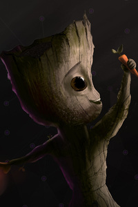 Baby Groot Carrot Artwork (640x1136) Resolution Wallpaper