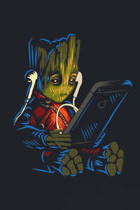 640x1136 Baby Groot Listening To Music