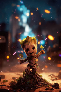 Baby Groot Overflowing Joy (320x568) Resolution Wallpaper