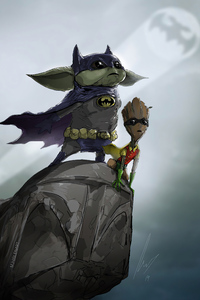 Baby Groot Yoda As Batman And Robin 4k