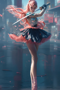 Ballerina Samurai Girl (320x568) Resolution Wallpaper