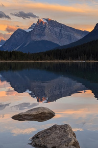 Banff Canada Reflection Rocks Mountains (640x1136) Resolution Wallpaper