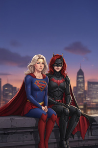 Batgirl X Supergirl (320x568) Resolution Wallpaper