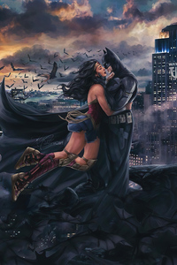 Batman And Wonder Woman Romantic Moment 4k (240x400) Resolution Wallpaper