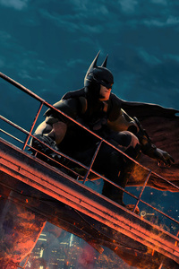 Batman Looking At Gotham City (1080x2160) Resolution Wallpaper