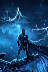 Batman Over Gotham Skyline (320x480) Resolution Wallpaper