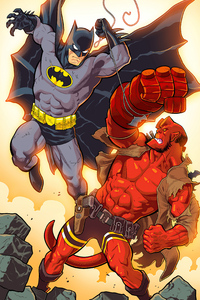 Batman Vs Hellboy (320x568) Resolution Wallpaper