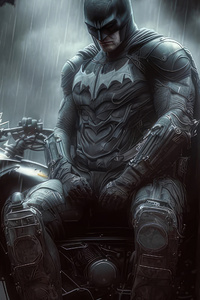 Batman With Batcycle In Rain (750x1334) Resolution Wallpaper