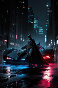 Batwoman With Batmobile (1080x2160) Resolution Wallpaper
