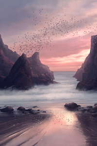 1080x1920 Beach Seaside Digital Painting 4k