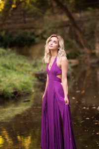 Beautiful Girl In A Lavender Dress By The Water Body (1280x2120) Resolution Wallpaper