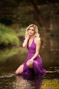 Beautiful Girl In A Purple Dress Looking At Viewer (480x854) Resolution Wallpaper