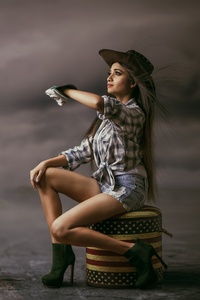 Beautiful Woman Cowgirl Hat Alongside With Bmw Bike Eagle